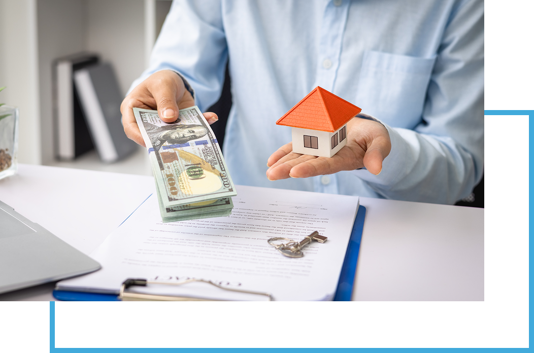 Group 17 (1) A person holding money and a house