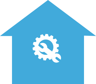 Group 22 A blue house with a wrench and gear inside of it