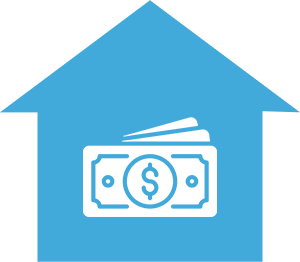 Keep More Cash A blue house with a dollar bill in the middle of it