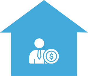Local, Reliable Buyers A blue house with a person holding a coin