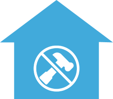 No Need for Repairs A blue house with a white symbol in the middle of it.