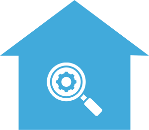 Transparent Process A blue house with a magnifying glass inside of it
